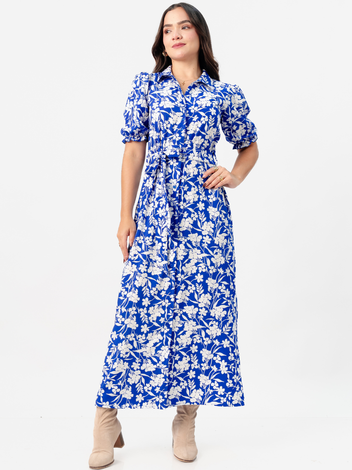 VESTIDO CAMISERO CON CINTURON ASIA AZULINO FLOREADO