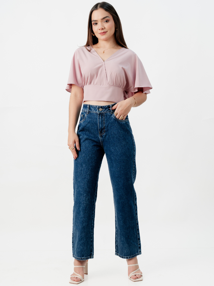 BLUSA CORTA CON MANGAS CON VUELO ROSIE ROSADO