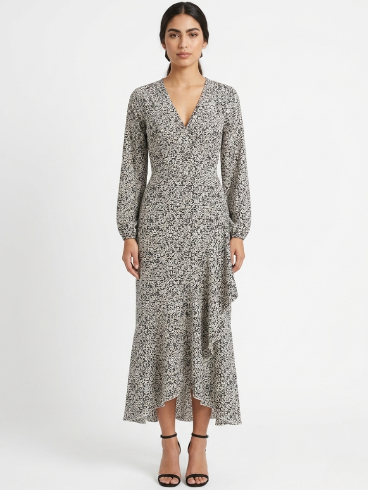 VESTIDO ENVOLVENTE ANNA PERLA / NEGRO