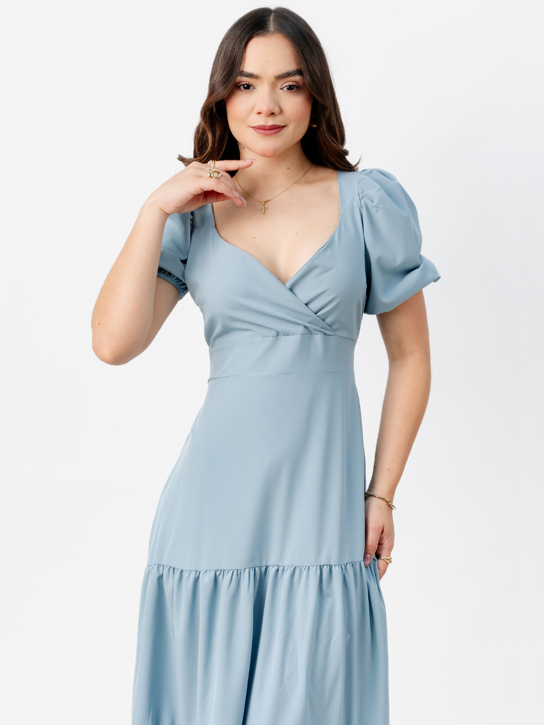 VESTIDO CASUAL LARGO CON LAZO TILZA CEMENTO