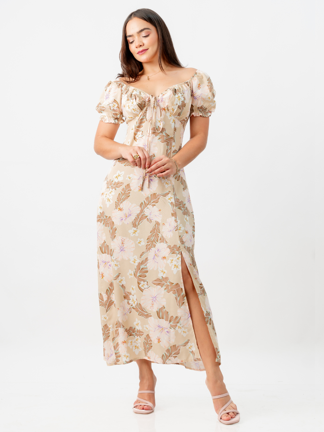 VESTIDO INES - NUDE FLOREADO