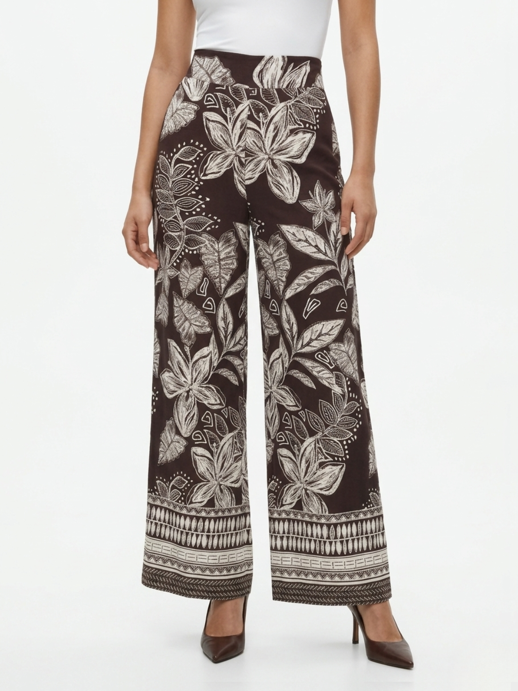 PANTALON PALAZZO NORA CHOCOLATE FLOREADO