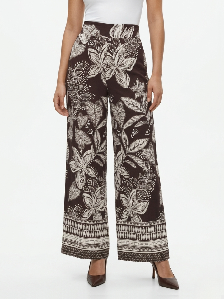 PANTALON PALAZZO NORA CHOCOLATE FLOREADO