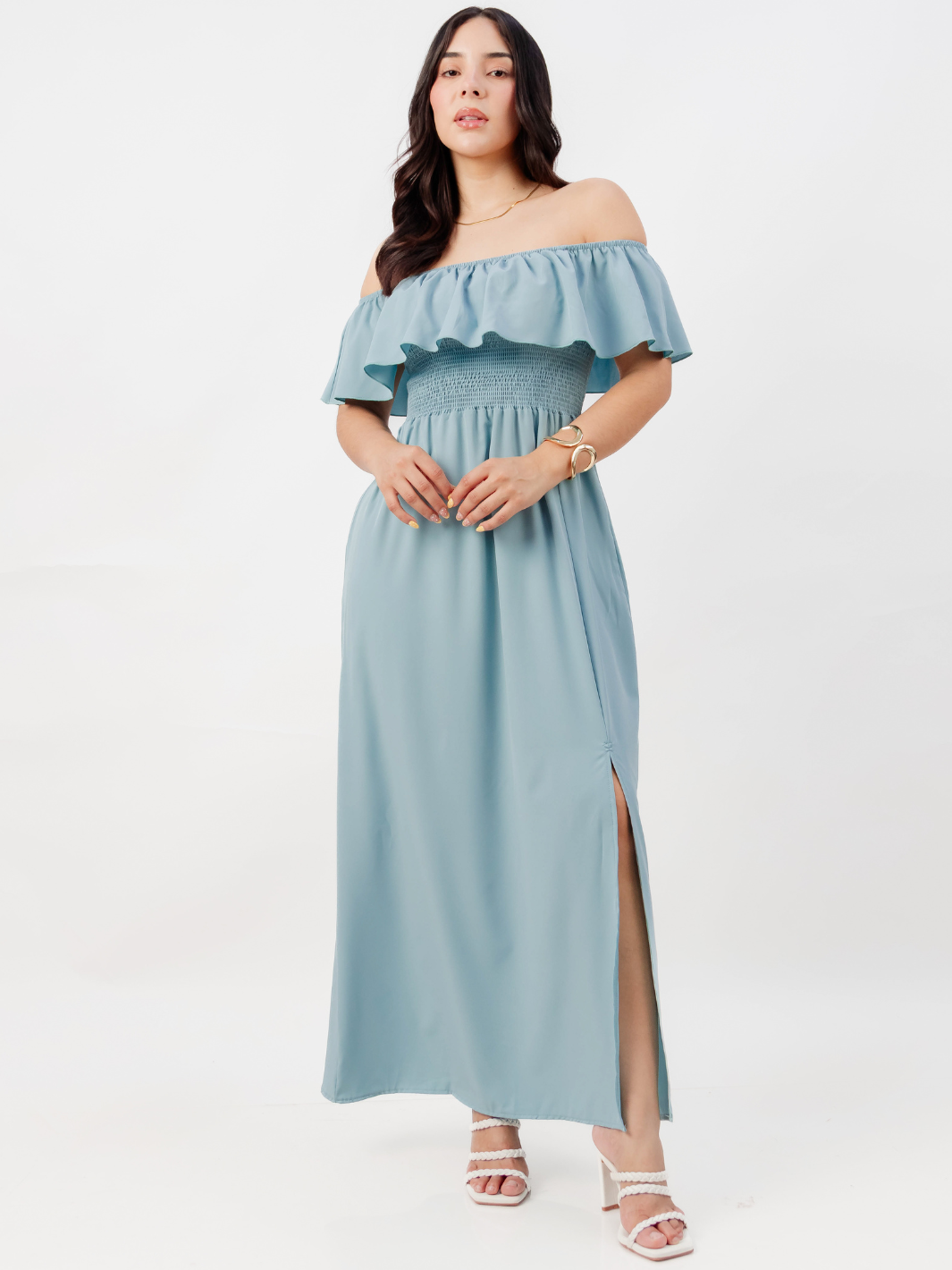 VESTIDO RUMBERO CASUAL LARGO MINERVA CEMENTO