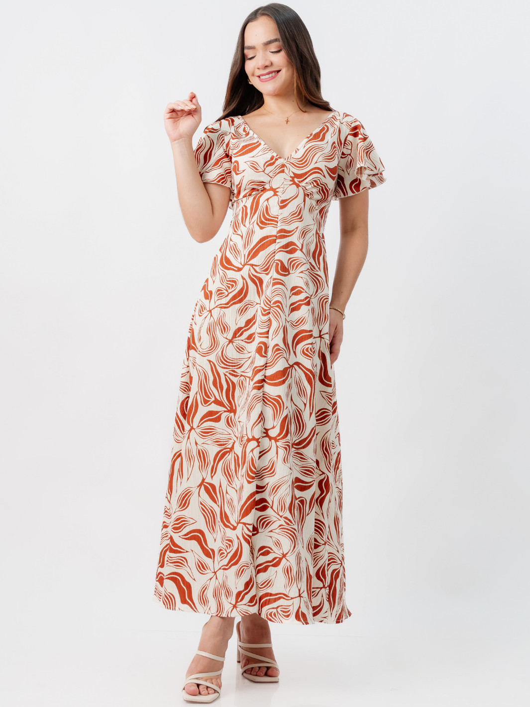 VESTIDO LARGO CORTE A BRENDA RUST FLOREADO