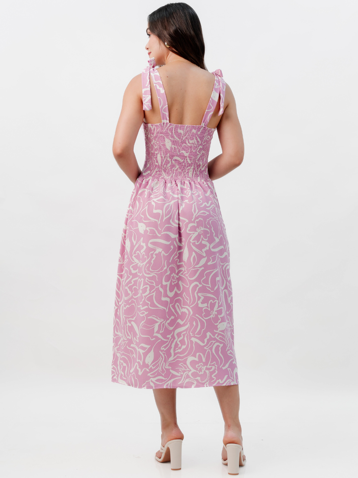 VESTIDO MIDI ESTILO CORSET LEYDI ROSA FLOREADO