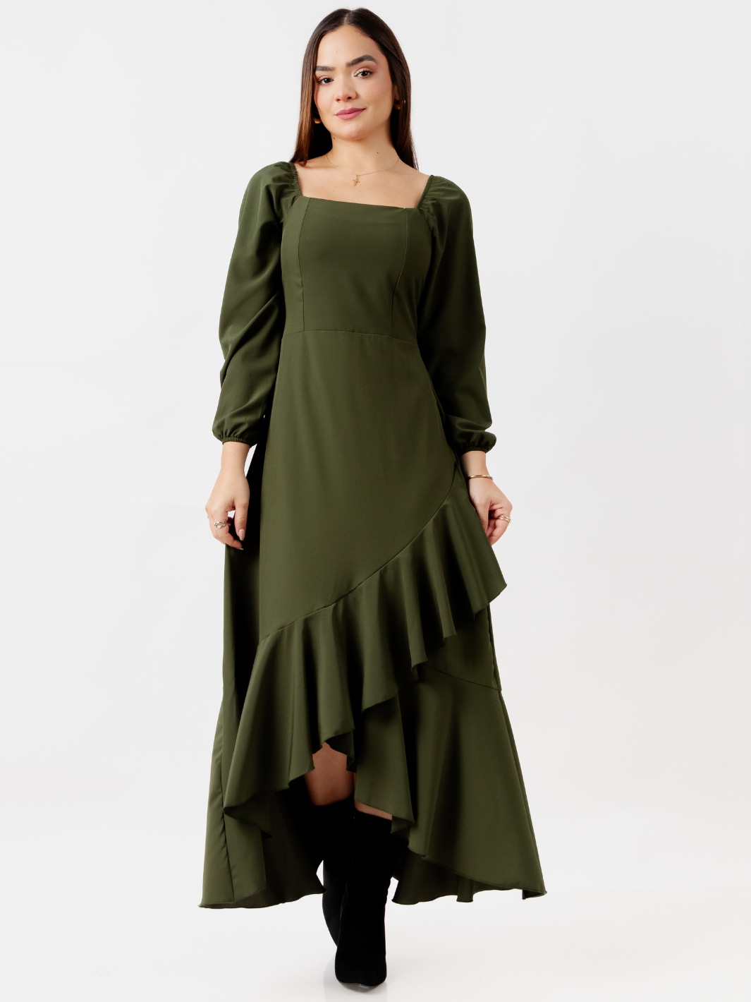 VESTIDO CON BOBO EN LA FALDA SOFIA VERDE