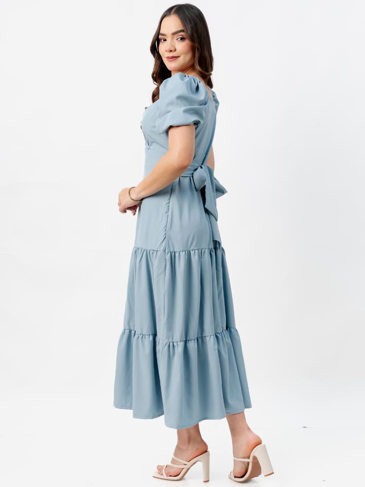 VESTIDO CASUAL LARGO CON LAZO TILZA CEMENTO