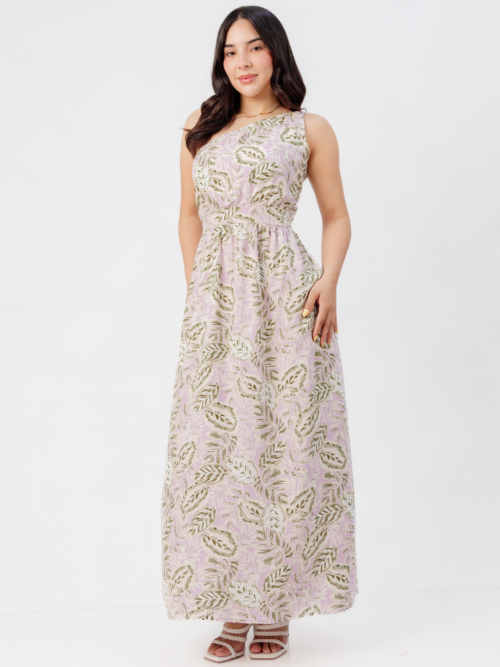 VESTIDO LARGO ASIMETRICO JAZMIN LILA
