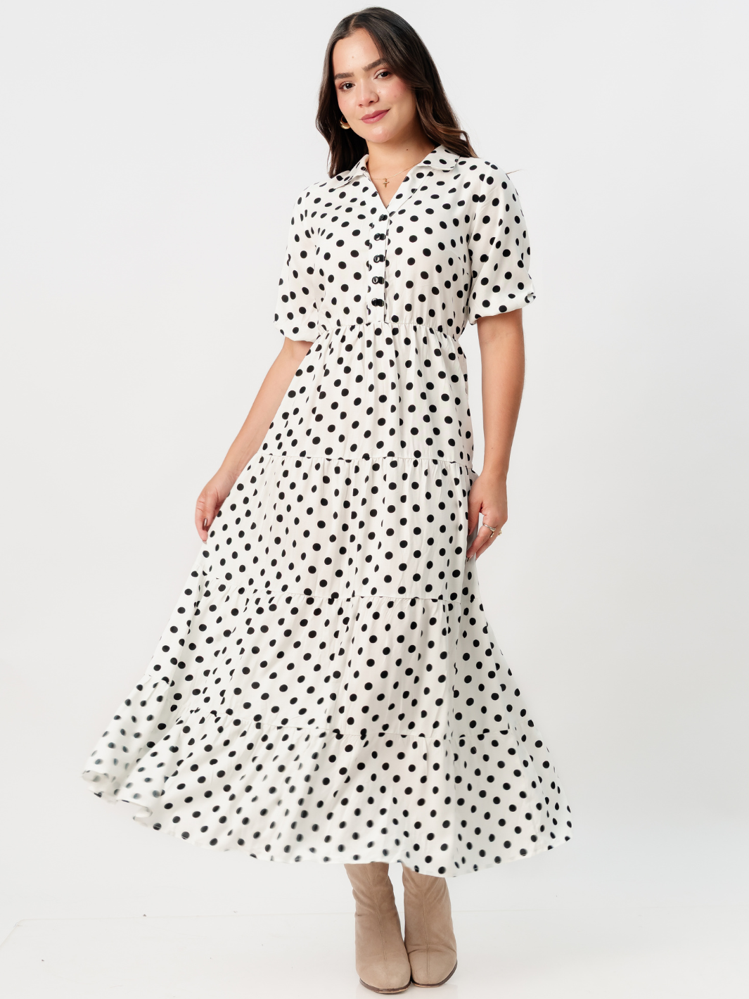 VESTIDO CAMISERO CON FALDA EN TIEMPOS ZAMIRA PERLA
