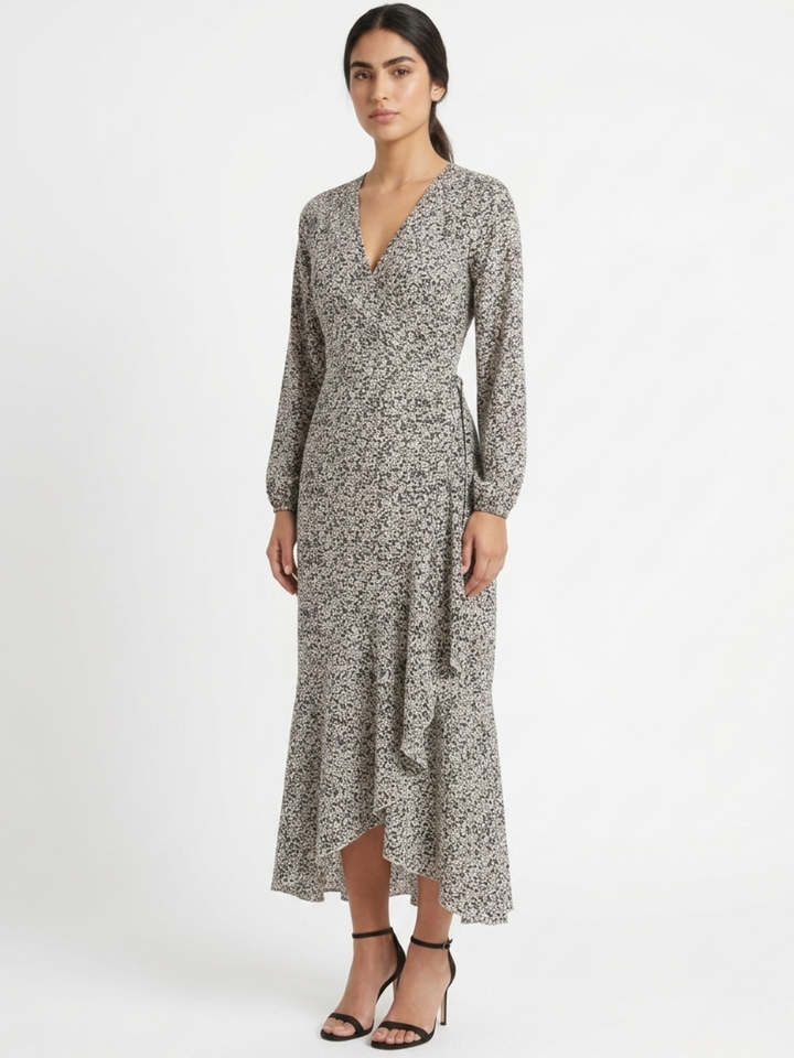 VESTIDO ENVOLVENTE ANNA PERLA / NEGRO