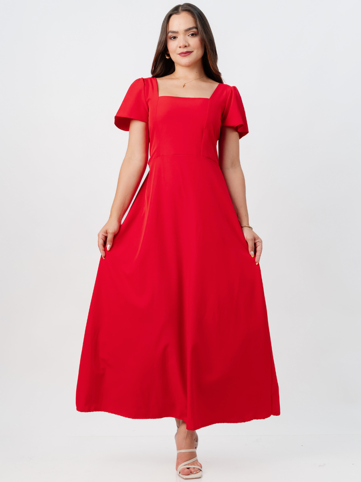 VESTIDO CASUAL LARGO AMELIA ROJO