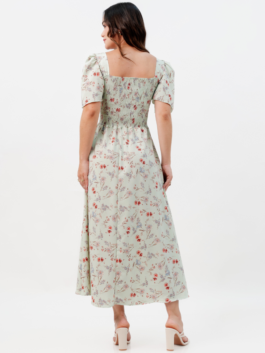 VESTIDO CASUAL LARGO LUCRECIA VERDE FLOREADO