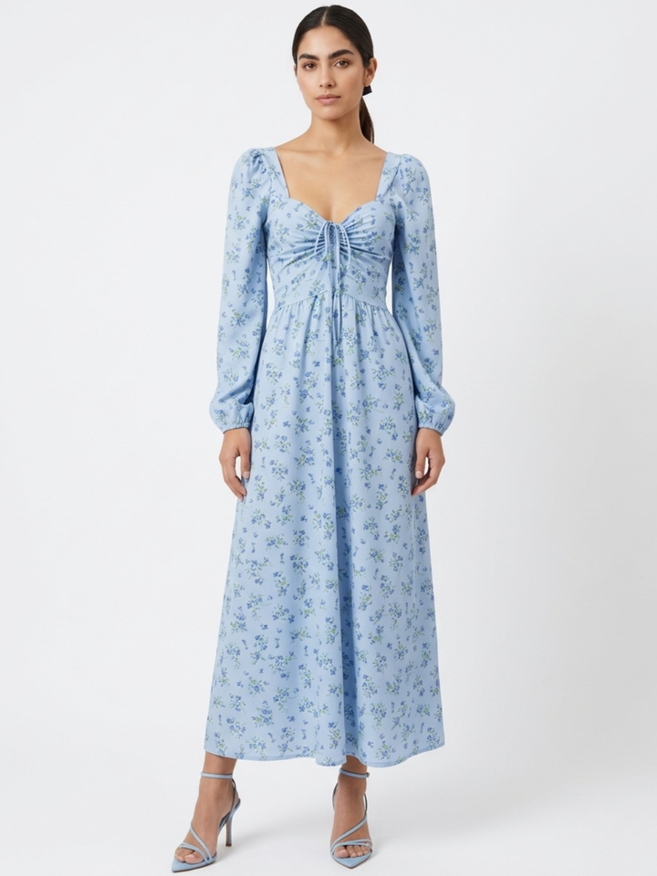 VESTIDO CASUAL LARGO LUNA CELESTE FLOREADO