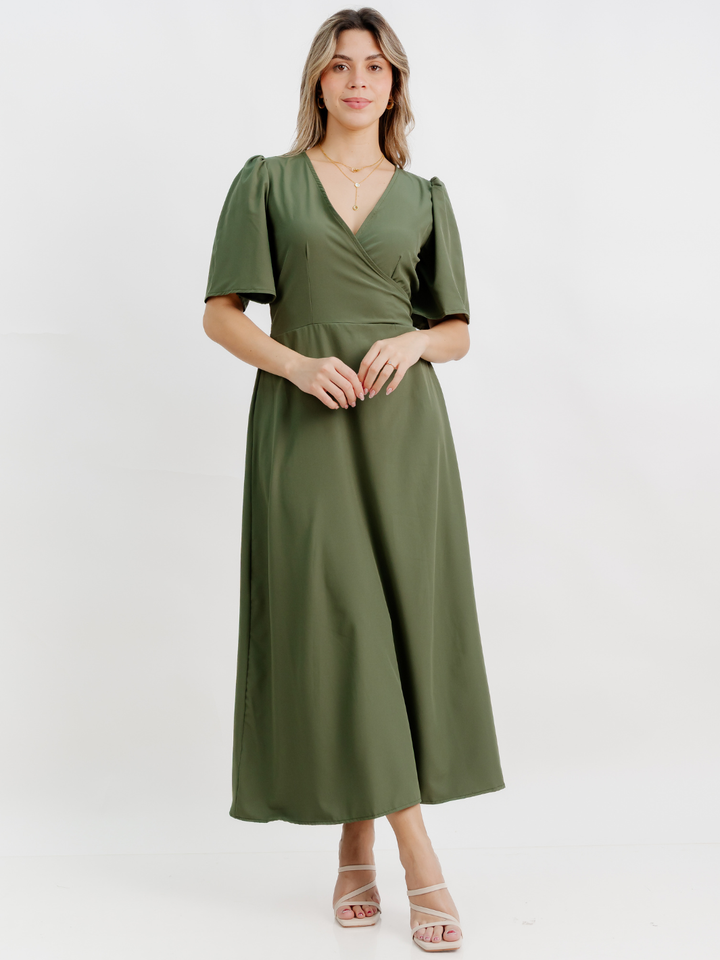 VESTIDO CASUAL LARGO LISA VERDE