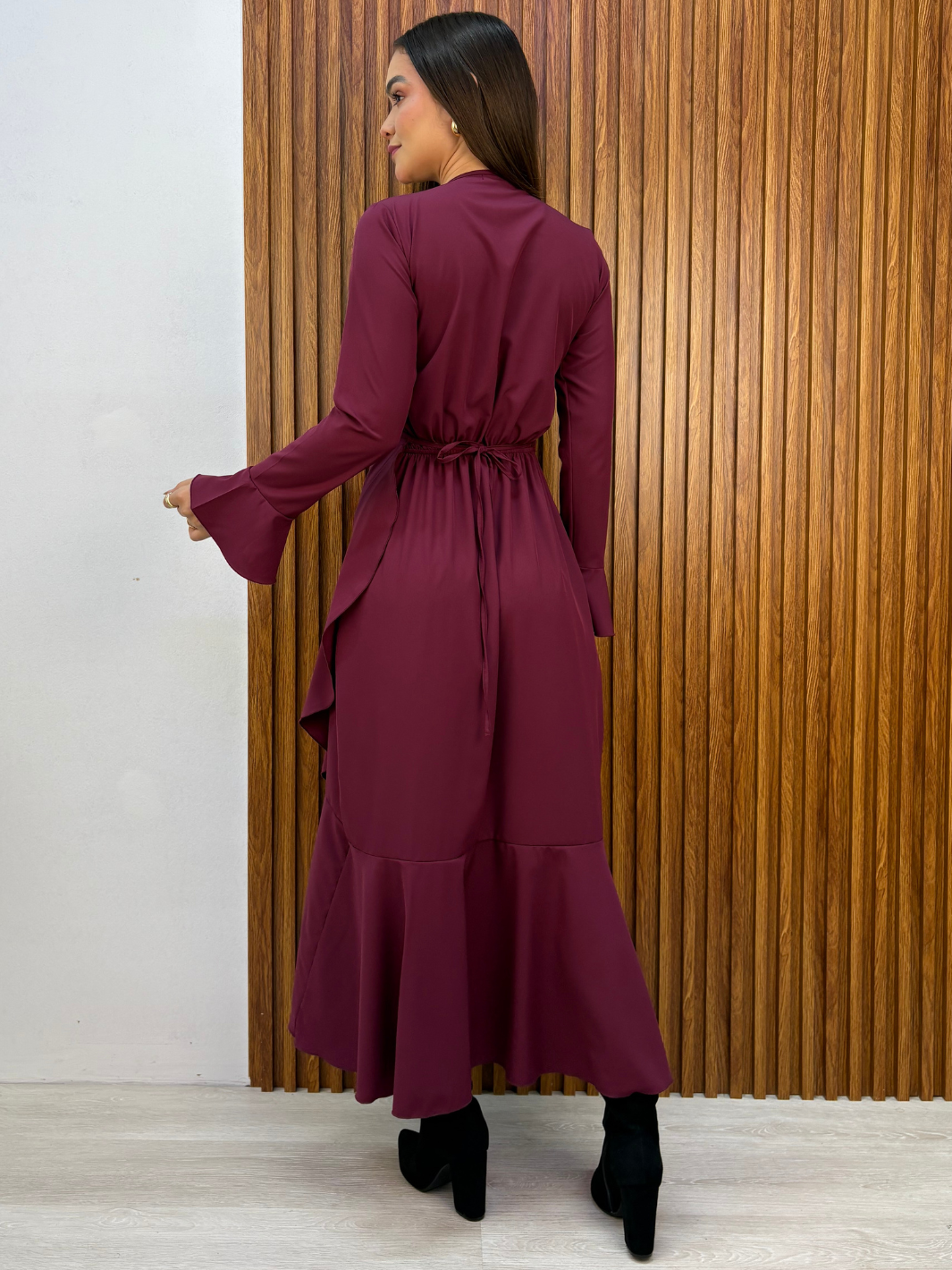 VESTIDO ENVOLVENTE MARIELLA VINO