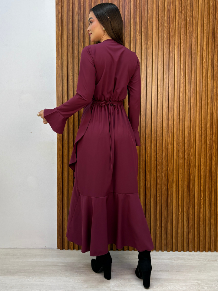 VESTIDO ENVOLVENTE MARIELLA VINO