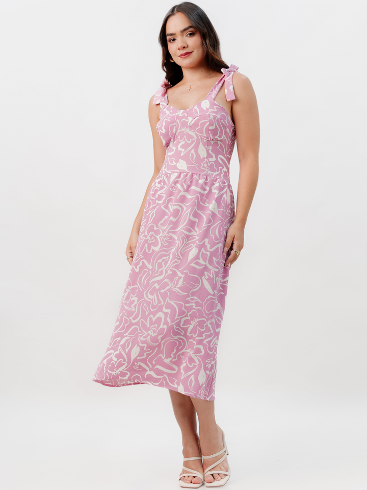 VESTIDO MIDI ESTILO CORSET LEYDI ROSA FLOREADO