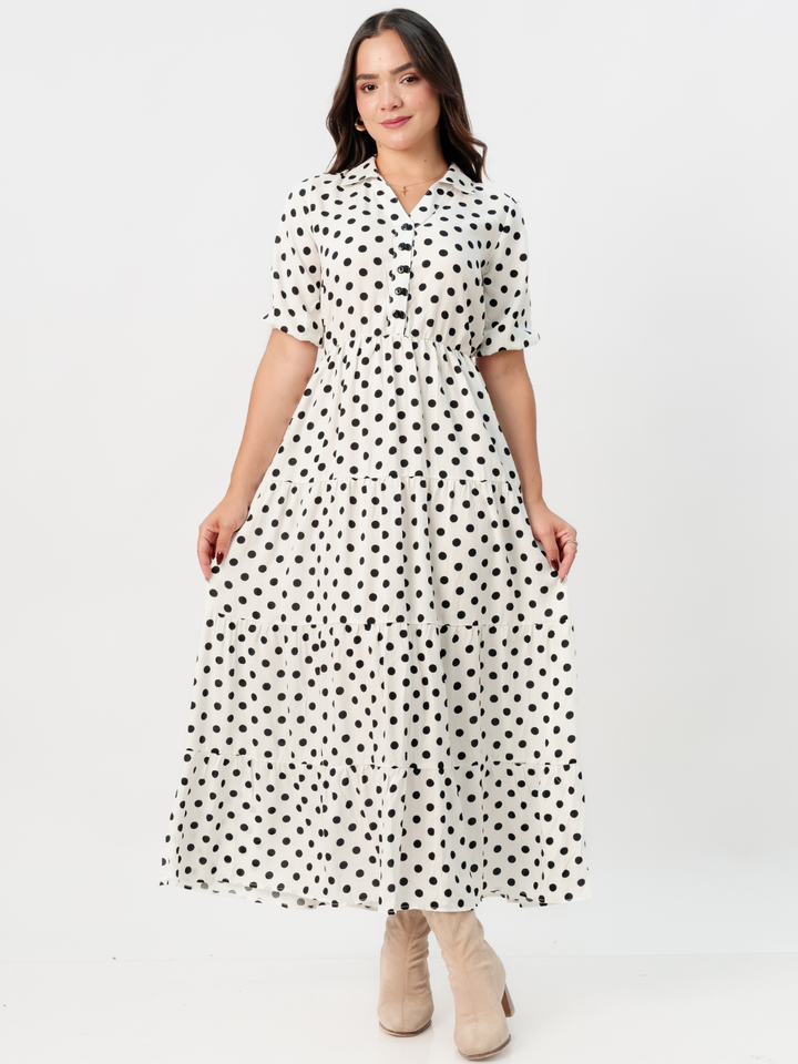 VESTIDO CAMISERO CON FALDA EN TIEMPOS ZAMIRA PERLA