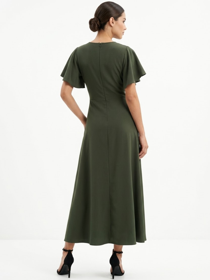 VESTIDO CASUAL CON FALDA EN CORTE A Y LAZO DAFNE VERDE