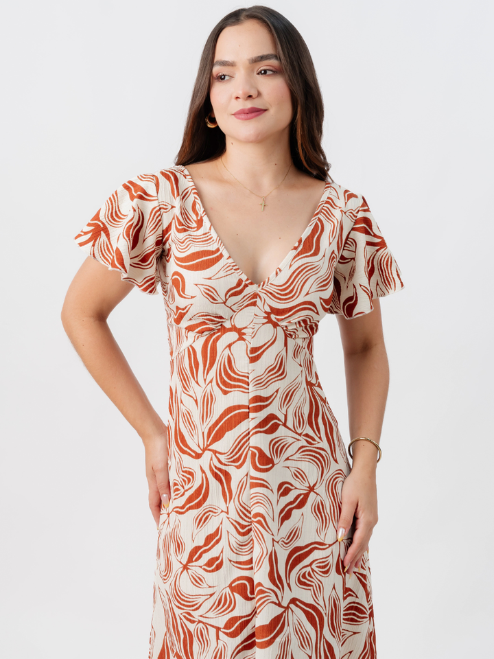 VESTIDO LARGO CORTE A BRENDA RUST FLOREADO