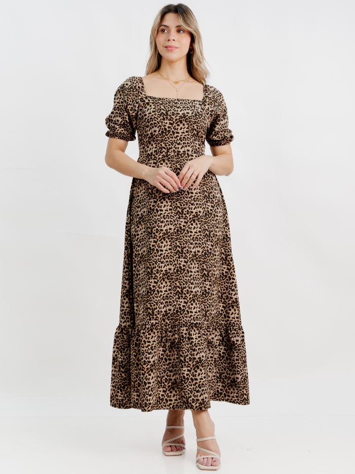 VESTIDO CASUAL LARGO FABIA ANIMAL PRINT