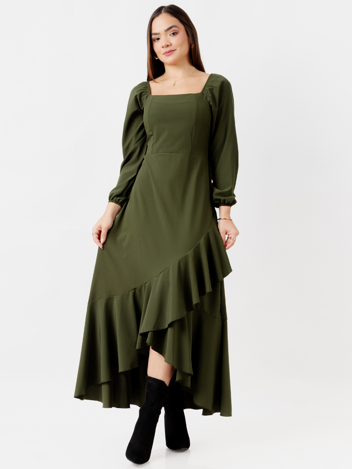 VESTIDO CON BOBO EN LA FALDA SOFIA VERDE