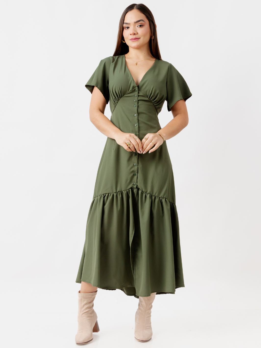 VESTIDO LARGO CON BOTONES MONSERRAT VERDE