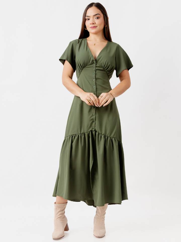 VESTIDO LARGO CON BOTONES MONSERRAT VERDE