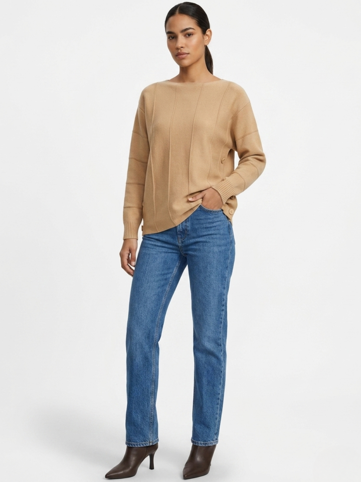 CHOMPA TEJIDA CON CUELLO OJAL AFRICA BEIGE