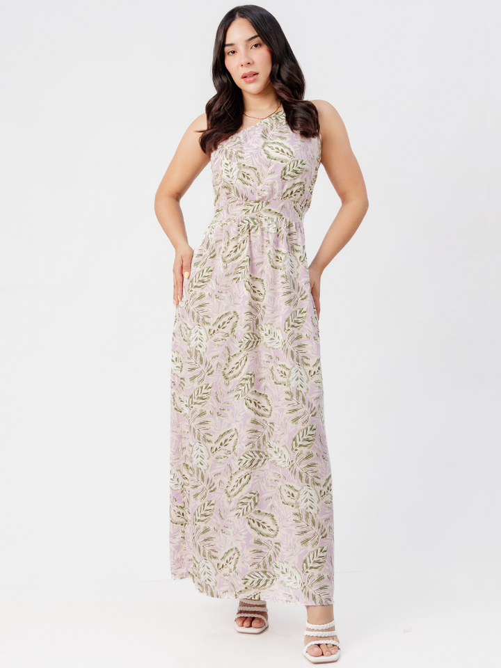 VESTIDO LARGO ASIMETRICO JAZMIN LILA