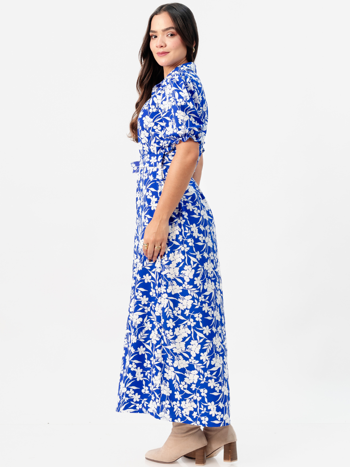 VESTIDO CAMISERO CON CINTURON ASIA AZULINO FLOREADO