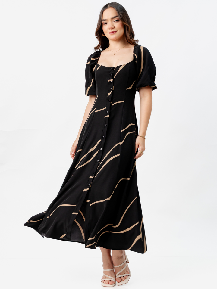 VESTIDO LARGO CON BOTONES MAGDALENA NEGRO