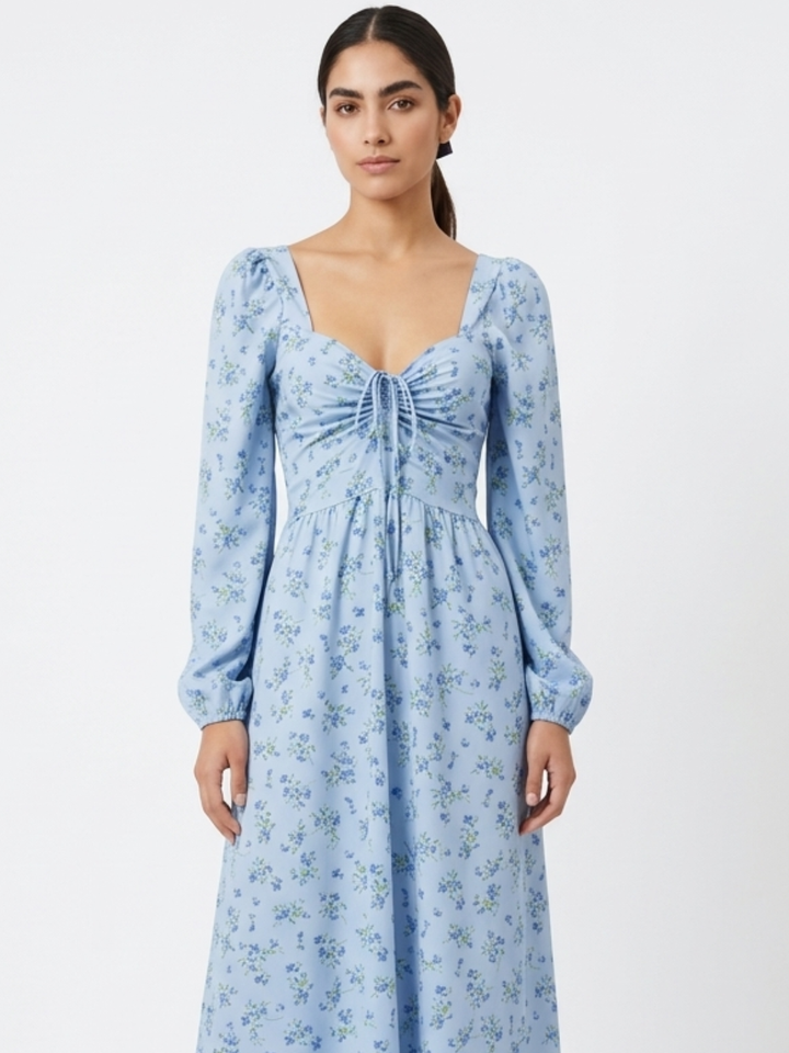 VESTIDO CASUAL LARGO LUNA CELESTE FLOREADO