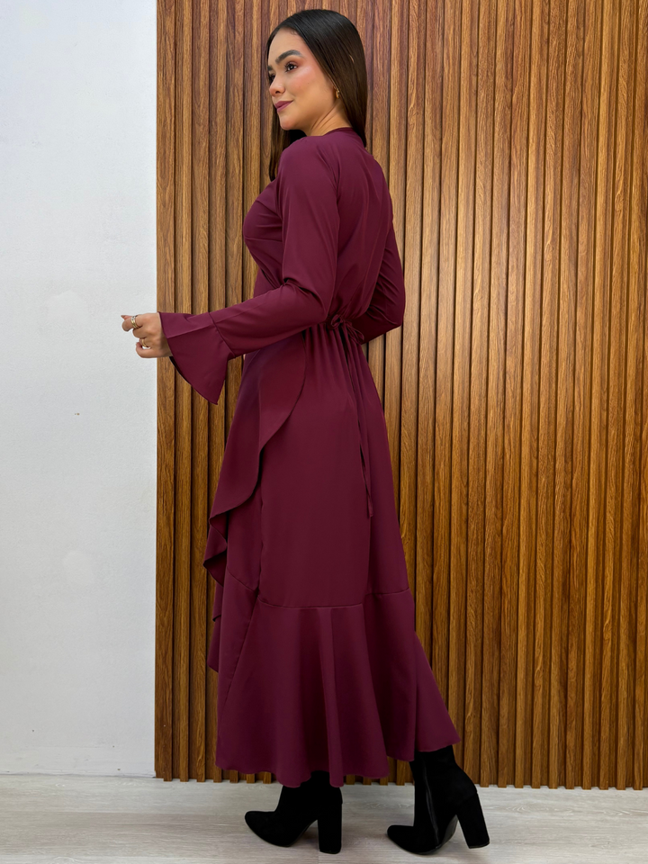 VESTIDO ENVOLVENTE MARIELLA VINO