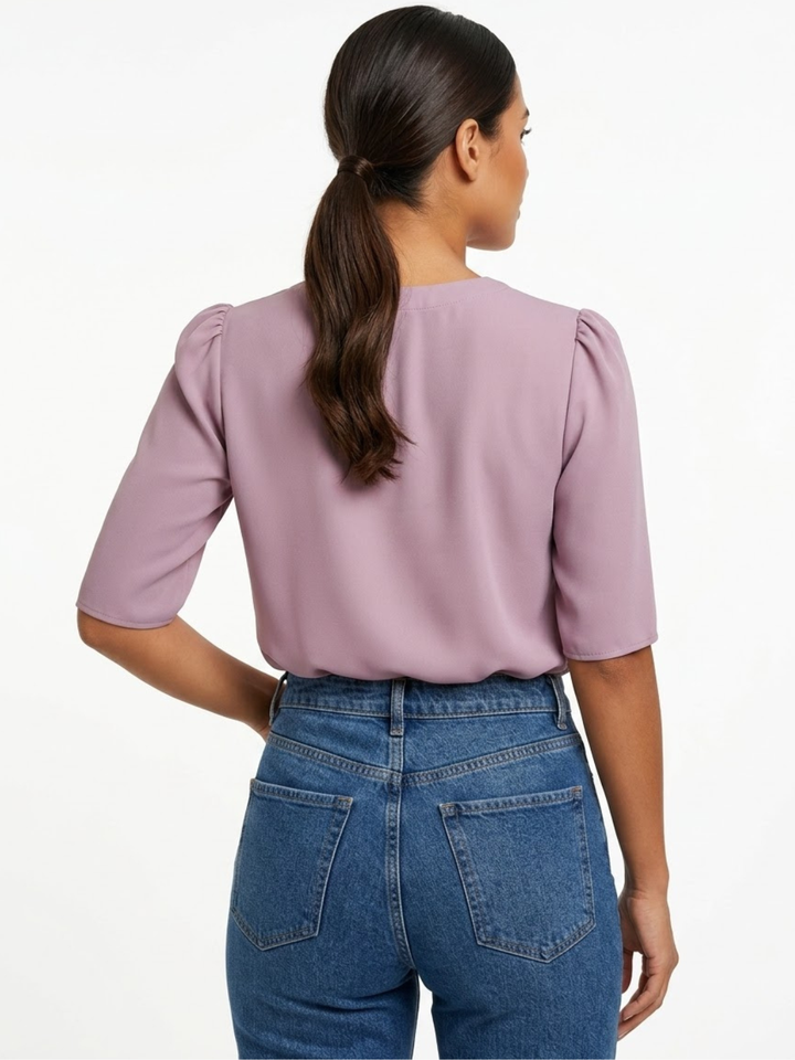 BLUSA CON MANGA 3/4 Y CUELLO REDONDO KIM ROSA