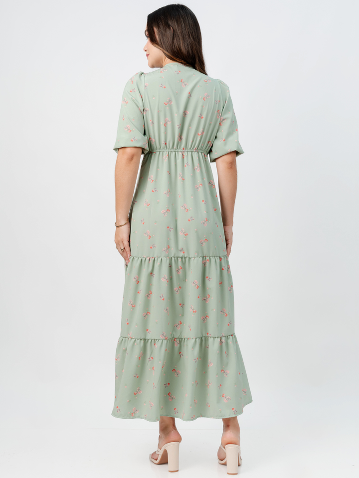 VESTIDO CASUAL LARGO TIZIANA VERDE FLOREADO