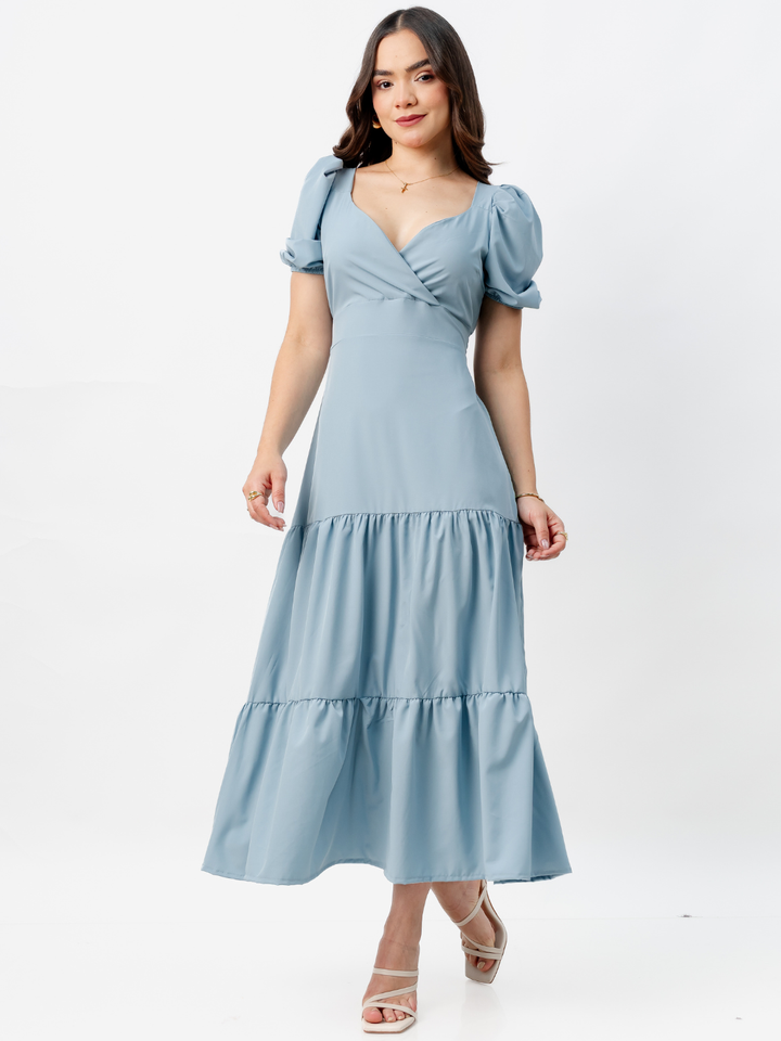 VESTIDO CASUAL LARGO CON LAZO TILZA CEMENTO