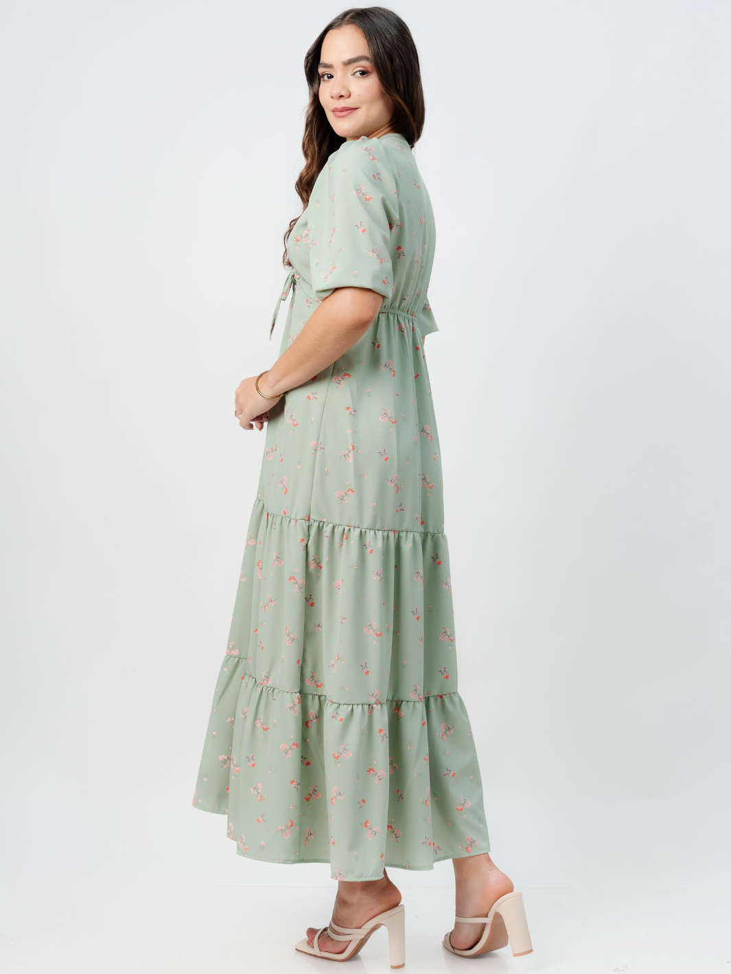 VESTIDO CASUAL LARGO TIZIANA VERDE FLOREADO