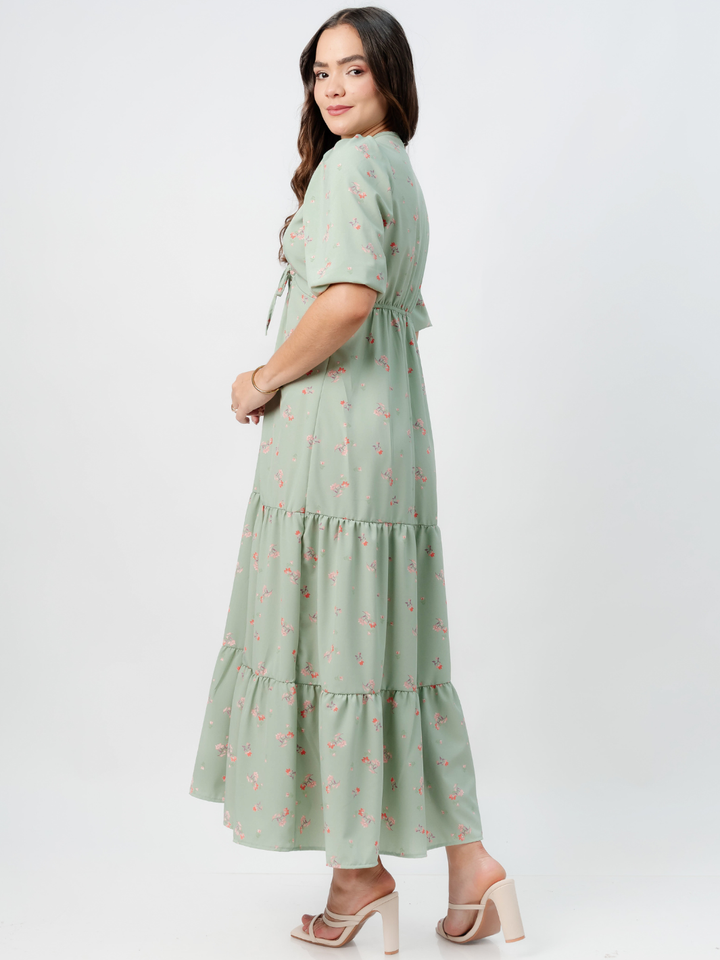 VESTIDO CASUAL LARGO TIZIANA VERDE FLOREADO