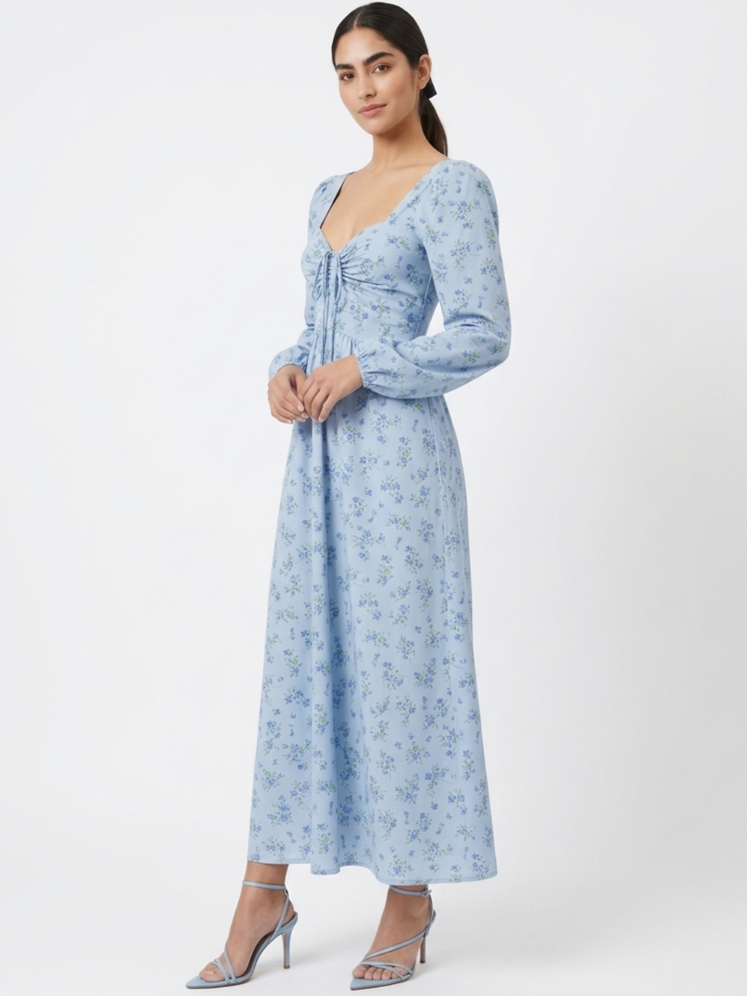 VESTIDO CASUAL LARGO LUNA CELESTE FLOREADO