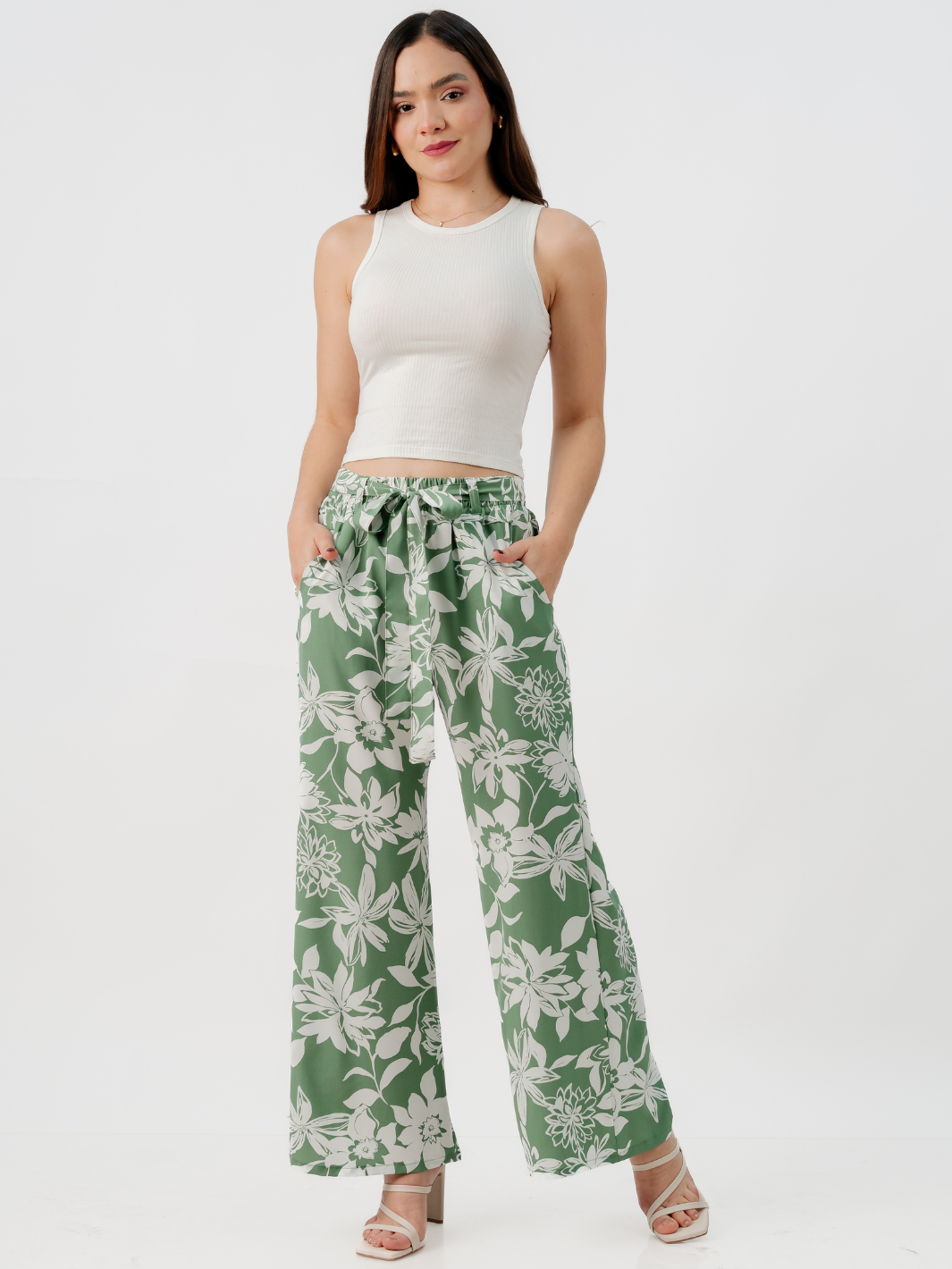 PANTALON CON CINTURON WENDY VERDE/PERLA