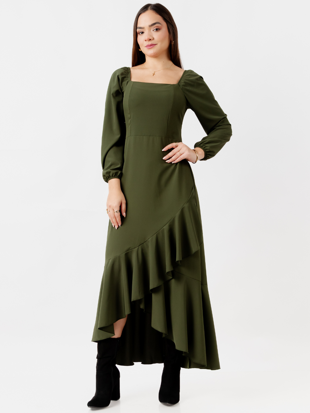 VESTIDO CON BOBO EN LA FALDA SOFIA VERDE