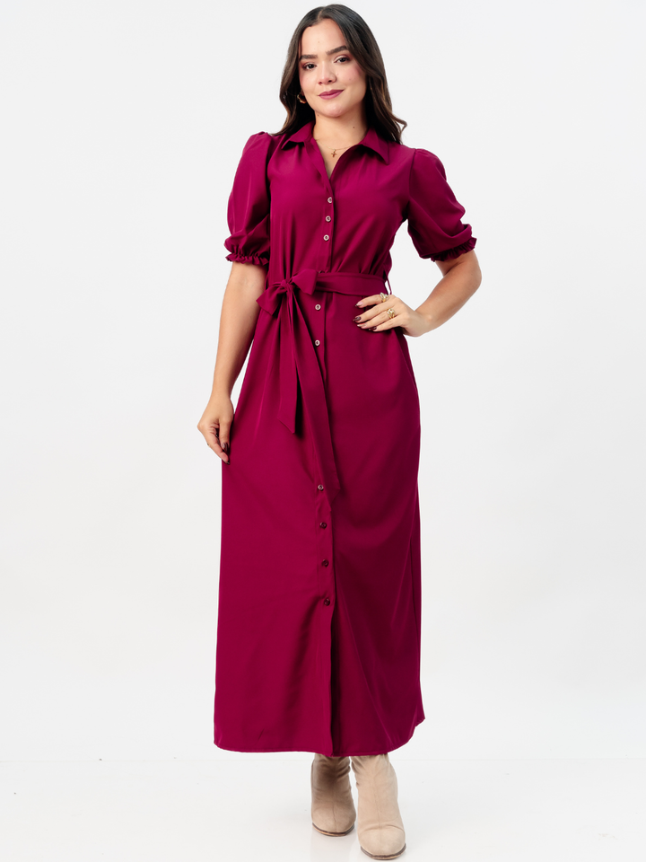 VESTIDO CAMISERO CON CINTURON ASIA VINO