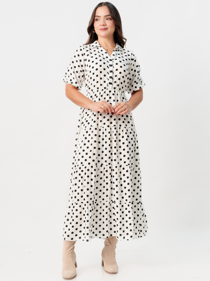 VESTIDO CAMISERO CON FALDA EN TIEMPOS ZAMIRA PERLA