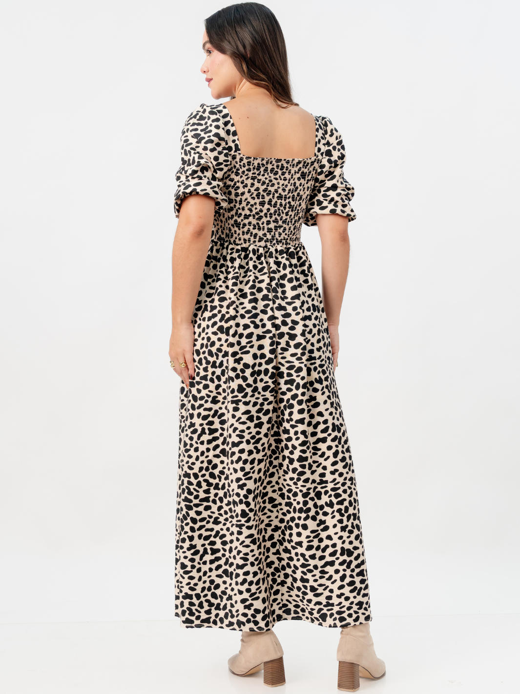 VESTIDO LARGO CON ESCOTE CORAZON FIORELLA BEIGE / NEGRO