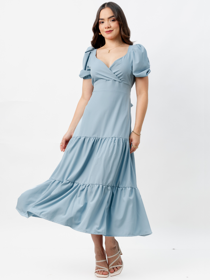 VESTIDO CASUAL LARGO CON LAZO TILZA CEMENTO