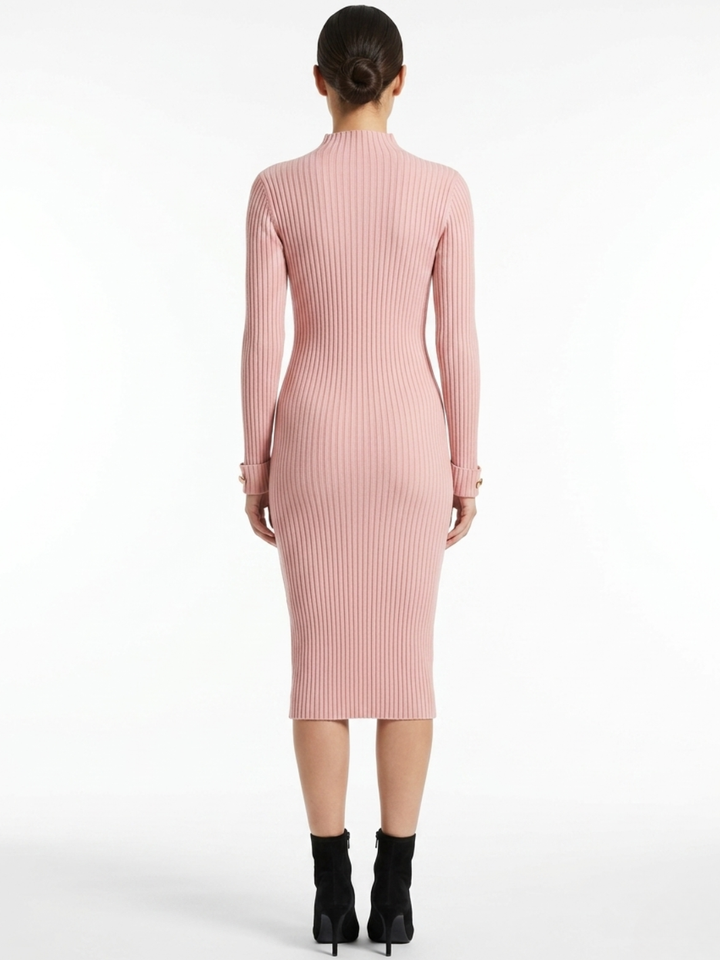 VESTIDO TEJIDO CON CUELLO ALTO MADDI ROSA