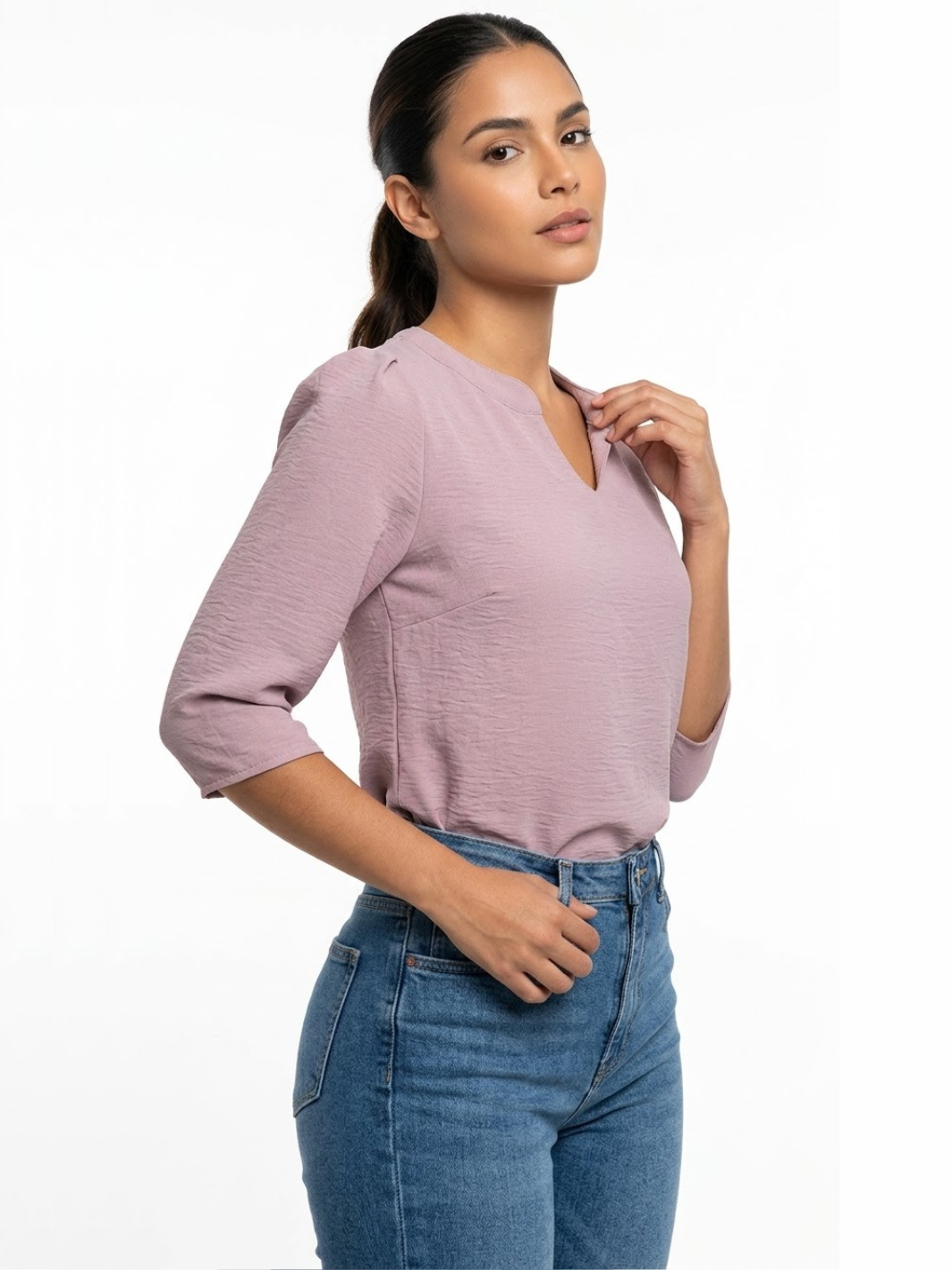 BLUSA CON MANGA 3/4 Y CUELLO REDONDO KIM ROSA