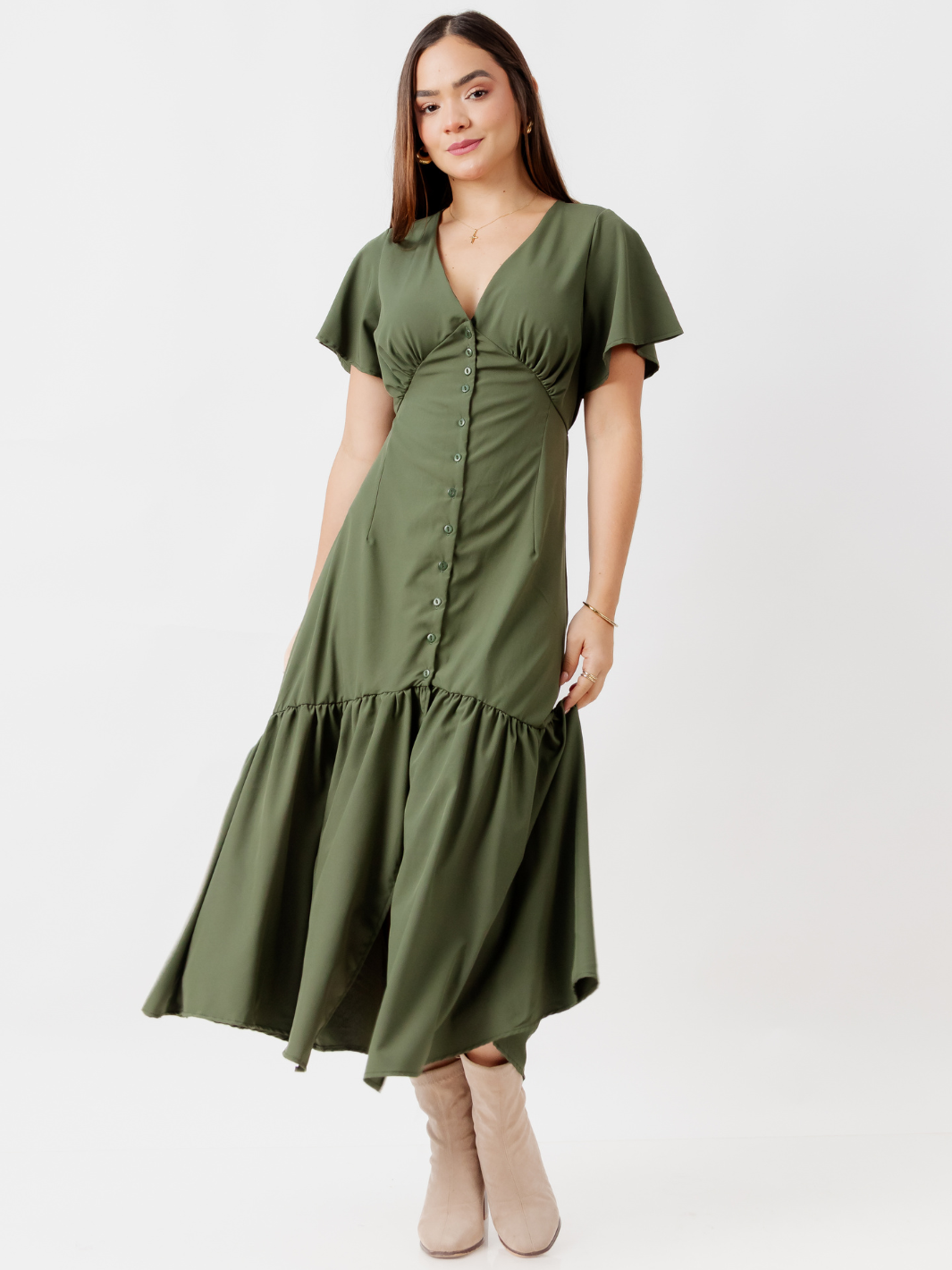 VESTIDO LARGO CON BOTONES MONSERRAT VERDE